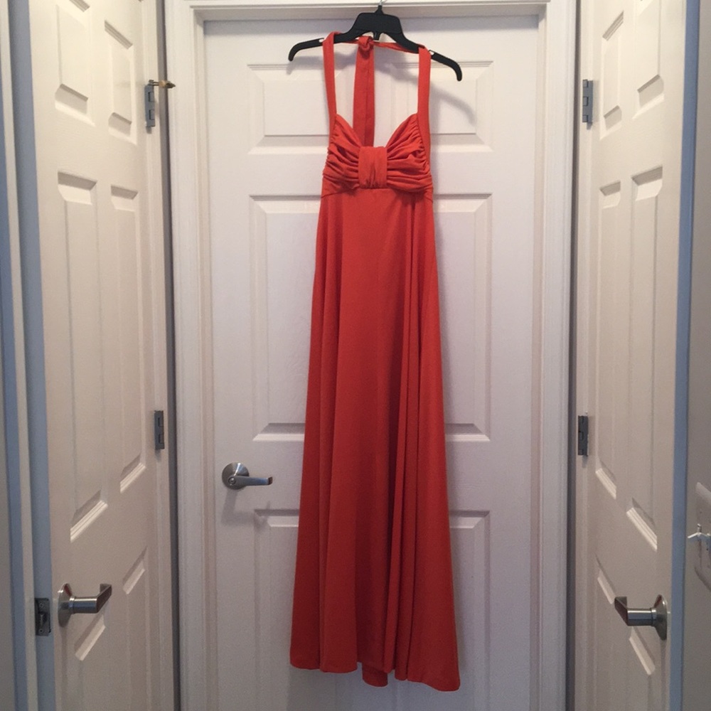 Vintage burnt orange halter maxi dress. XS/S